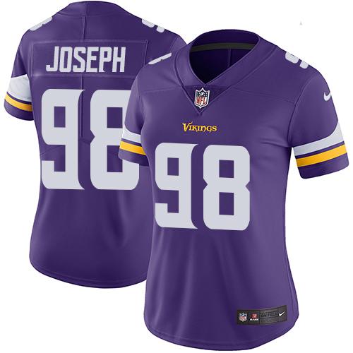 Nike Vikings #98 Linval Joseph Purple Team Color Women's Stitched NFL Vapor Untouchable Limited Jersey